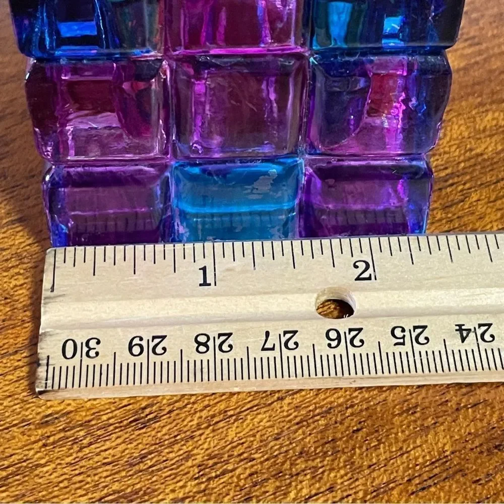Colorful Cube Glass Votive Candle Holder Pink Blue Purple